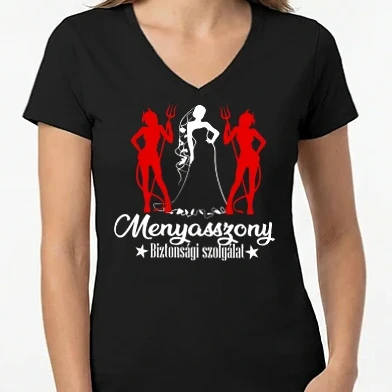 Női V-nyakú póló - Menyasszony biztonsági szolgálat