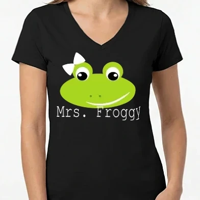 Női V-nyakú póló - mrs frog