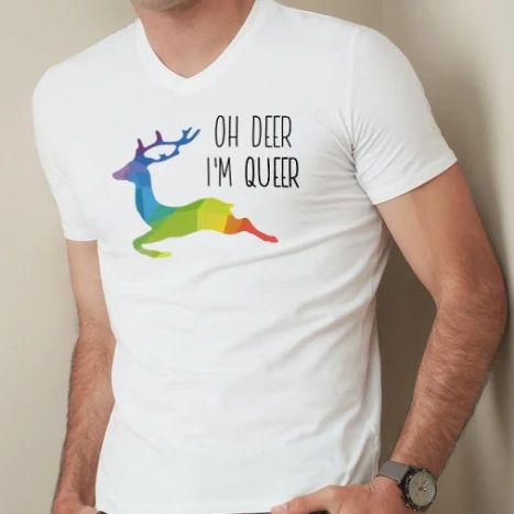 Férfi prémium fit V-nyakú póló - Oh deer im queer