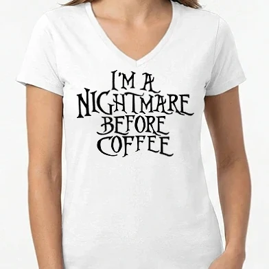 Női V-nyakú póló - before Coffee