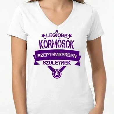 Női V-nyakú póló - Legjobb körmös - születésnap SZEPTEMBER