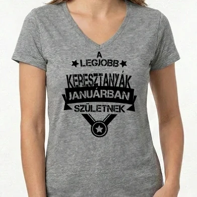 Női V-nyakú póló - Csillagos legjobb keresztanyák_JANUÁR