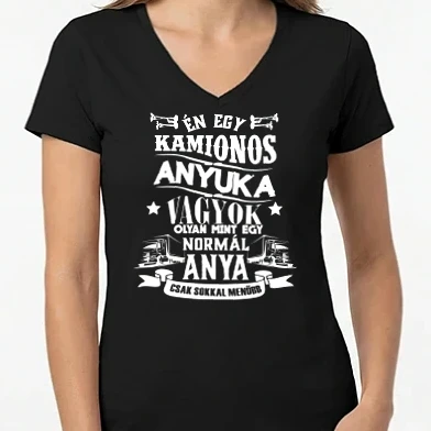Női V-nyakú póló - Kamionos Anyuka vagyok