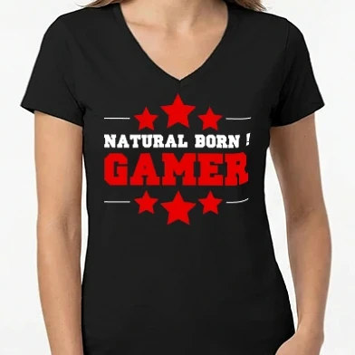 Női V-nyakú póló - Natural born gamer