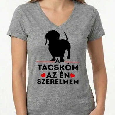 Női V-nyakú póló - Tacskó szerelem