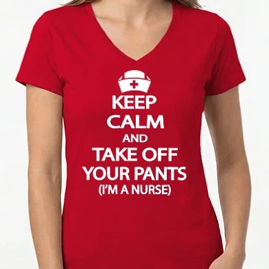 Női V-nyakú póló - Keep calm and take off your pants