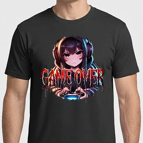 Férfi Imperial póló - Game Over – Dühös Gamer Lány Anime Stílusban