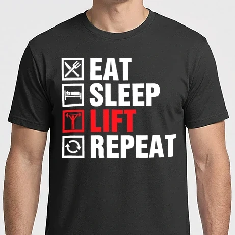 Férfi Imperial póló - Súlyemelő minta, Edzős minta, Eat, sleep, lift, repeat, Gyúrós póló