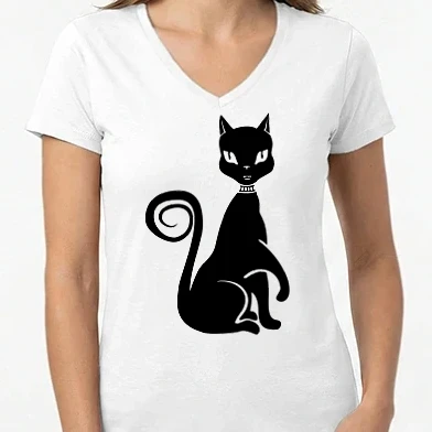 Női V-nyakú póló - Cat