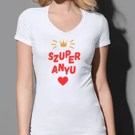 Női prémium V-nyakú póló - Szuper Anyu
