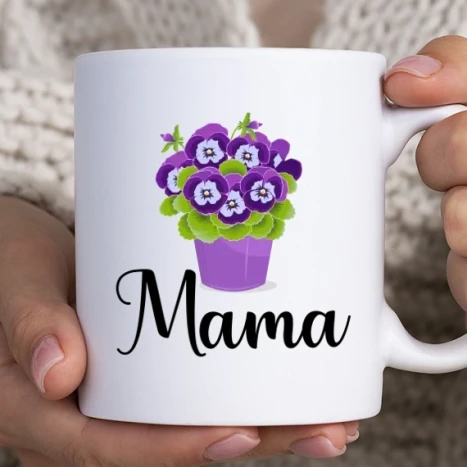 Fehér bögre - Mama - virág