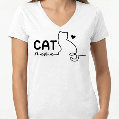 Női V-nyakú póló - cat anyák napja
