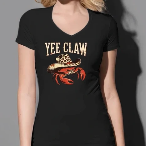 Női prémium V-nyakú póló - divatos tengerparti cowgirl - yee claw
