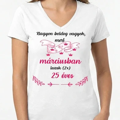 Női V-nyakú póló - 50. (2*25) szülinap márc.