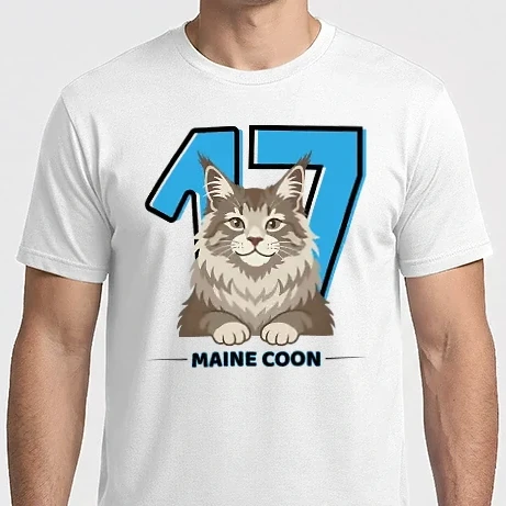Férfi Imperial póló - Maine coon cica 17-es számmal (barna, fehérhez)
