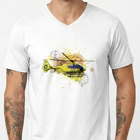 Férfi V-nyakú póló - EC-135 Mentőhelikopter 