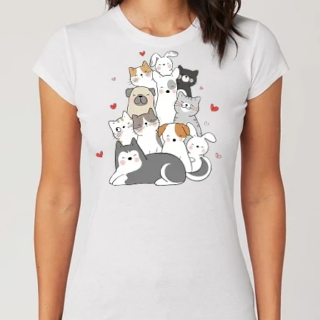 Női Alap póló - Cica, kutya fa