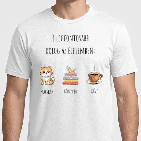 Férfi Imperial póló - 3 legfontosabb doog az életemben, macskák, könyvek, kávé