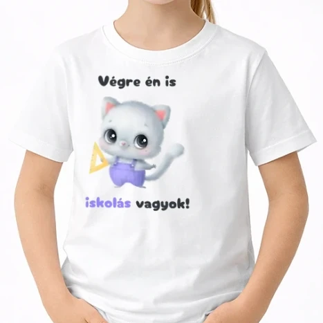 Uniszex gyerek Póló - Végre én is iskolás vagyok! cica