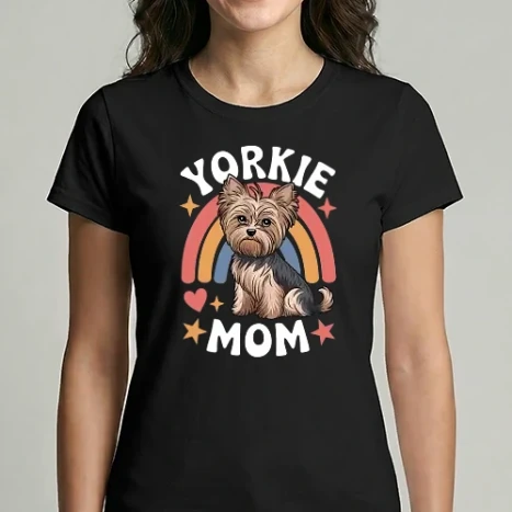 Női Imperial póló - Yorkie mom fekete pólóra