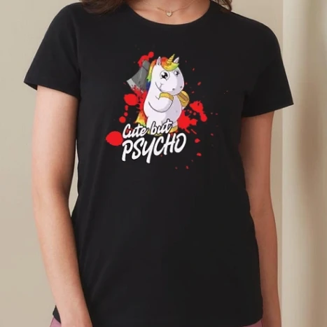 Női prémium kerek nyakú póló  - Pszichó Unikornis