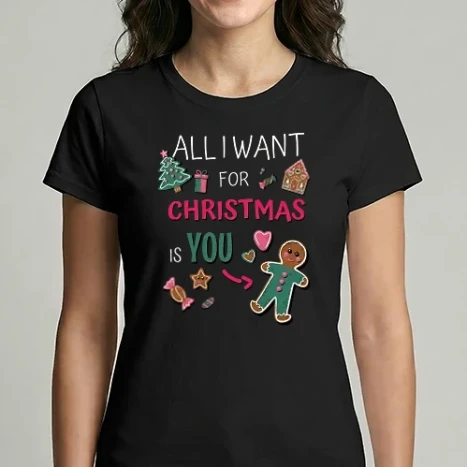 Női Imperial póló - Minden, amit karácsonyra akarok TE vagy női fekete pólóra angol