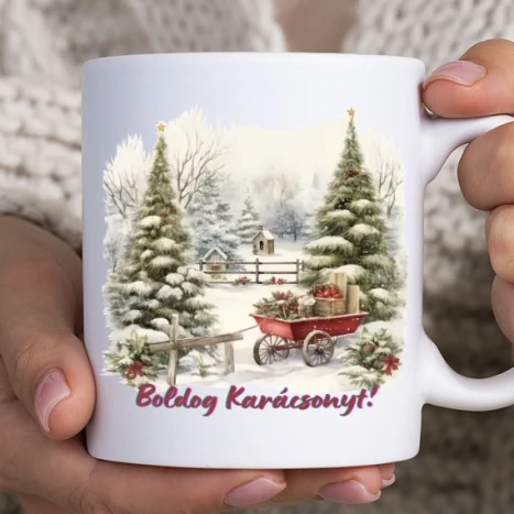Fehér bögre - Boldog karácsonyt ˝kocsival˝