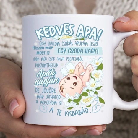 Fehér bögre - Kedves Apa kék virágokkal