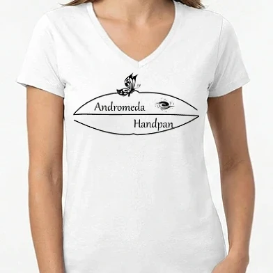 Női V-nyakú póló - andromeda_handpan_logo_fekete_300dpi