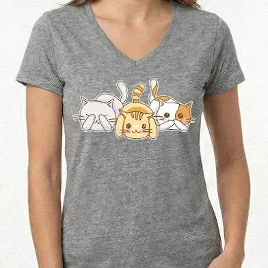Női V-nyakú póló - Cuki cicák