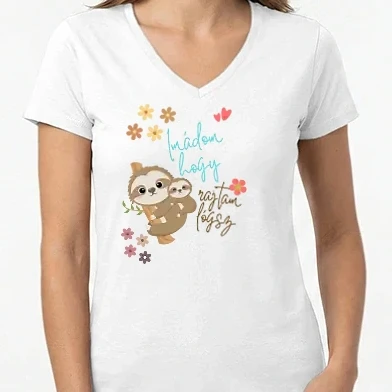 Női V-nyakú póló - Anyák napi poló Közös minta (anya póló)