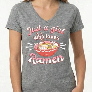 Női V-nyakú póló - Girl Who Loves Ramen