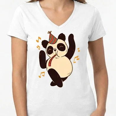 Női V-nyakú póló - panda party