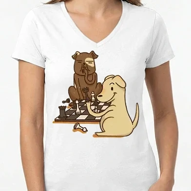 Női V-nyakú póló - Sakkozó kutyák