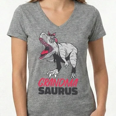 Női V-nyakú póló - Grandmasaurus