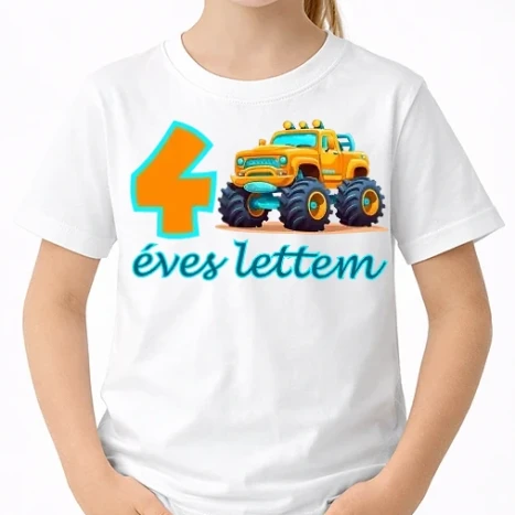 Uniszex gyerek Póló - 4 éves lettem monster truck