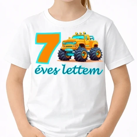Uniszex gyerek Póló - 7 éves lettem monster truck