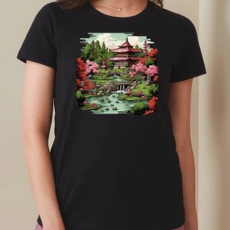 Női prémium kerek nyakú póló  - japánkert