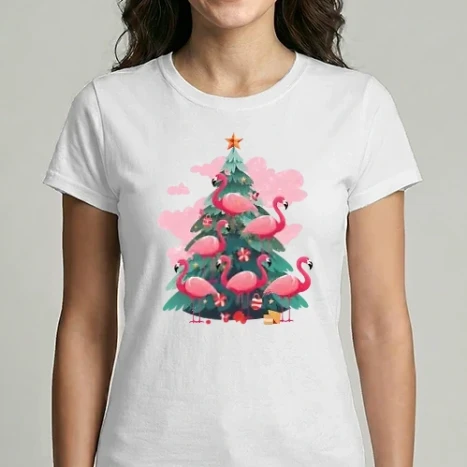Női Imperial póló - Flamingós Karácsonyfa
