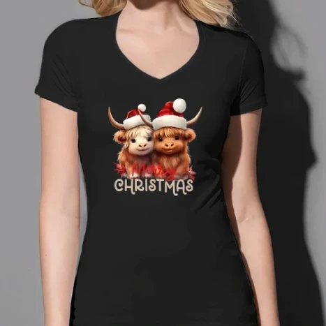 Női prémium V-nyakú póló - Marhajó karácsony