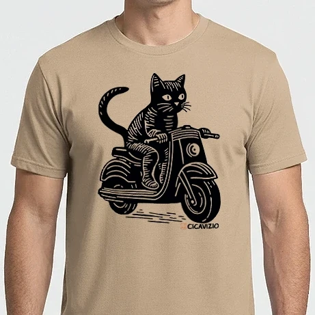 Férfi Imperial póló - Robogós Cica Linómetszet