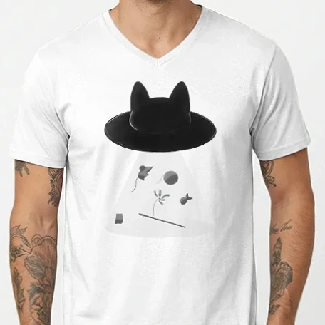 Férfi V-nyakú póló - Cat UFO