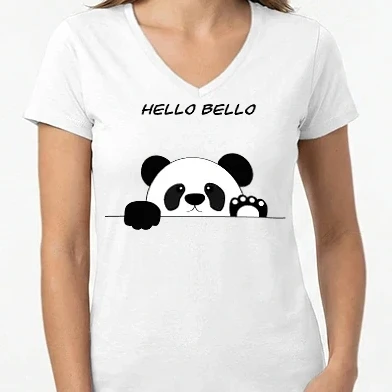 Női V-nyakú póló - Hello bello panda