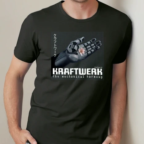 Férfi prémium fit kerek nyakú póló - Kraftwerk fekete pólóra