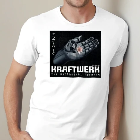 Férfi prémium fit kerek nyakú póló - Kraftwerk fehér pólóra