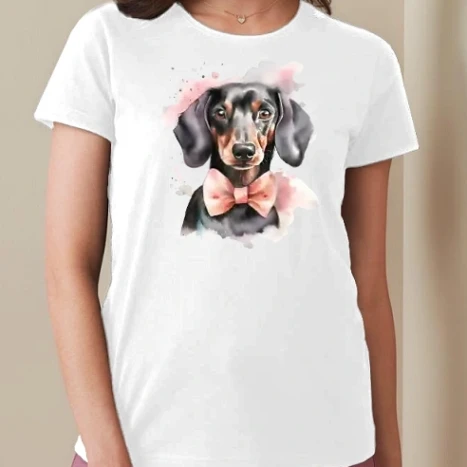 Női prémium kerek nyakú póló  - Masnis tacsi