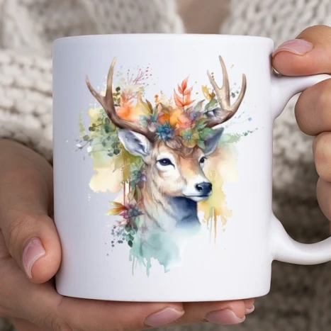 Fehér bögre - Virágos szarvas