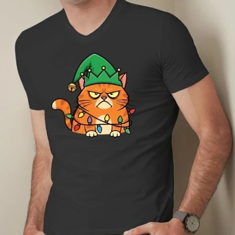 Férfi prémium fit V-nyakú póló - Grumpy cat Christmas