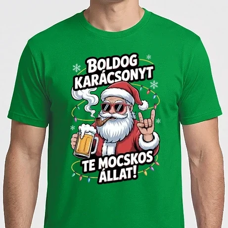 Férfi Imperial póló - Boldog karácsonyt te mocskos állat télapó sörrel
