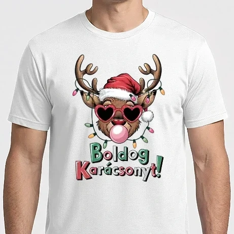 Férfi Imperial póló - Boldog karácsonyt rénszarvas rágóval